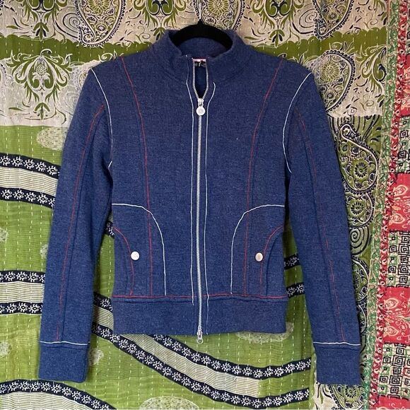 Neve Designs Blue %100 Wool Full Zip Sweater Size Medium - Picture 1 of 16